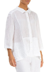 Pintuck Detail White Gauze Linen Shirt 3