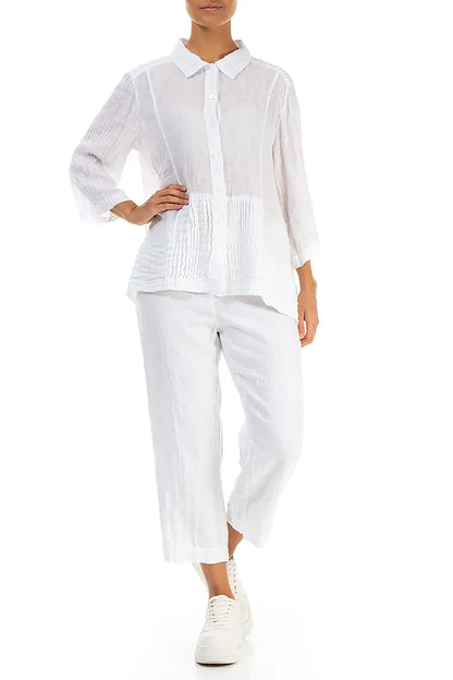 Pintuck Detail White Gauze Linen Shirt 4