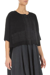 Pintuck Front Black Linen Cardigan 3