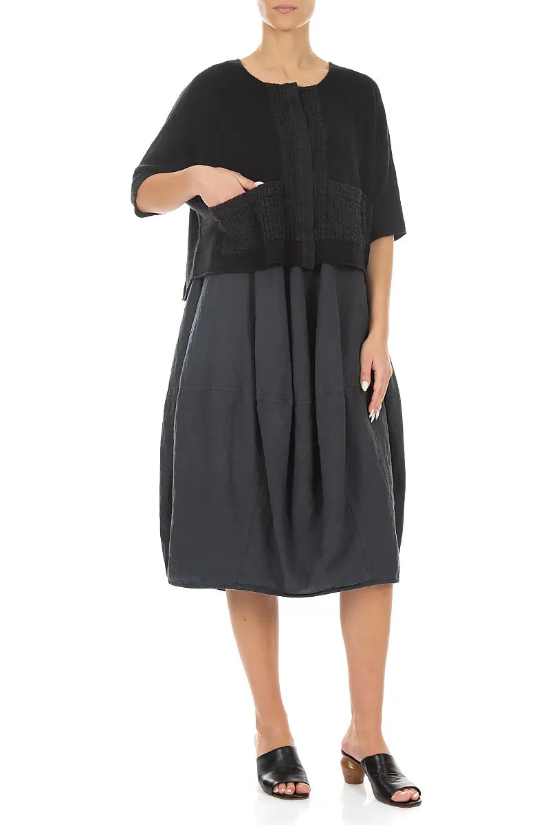 Pintuck Front Black Linen Cardigan 4