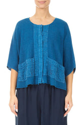 Pintuck Front Cobalt Blue Linen Cardigan 1