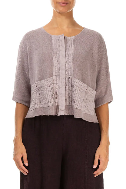 Pintuck Front Greige Linen Cardigan 1