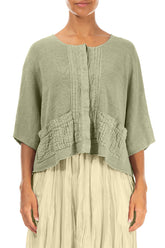 Pintuck Front Laurel Green Linen Cardigan 1
