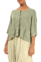 Pintuck Front Laurel Green Linen Cardigan 3