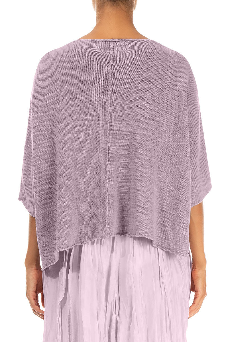 Fliederfarbene Leinenstrickjacke mit Biesen auf der Vorderseite