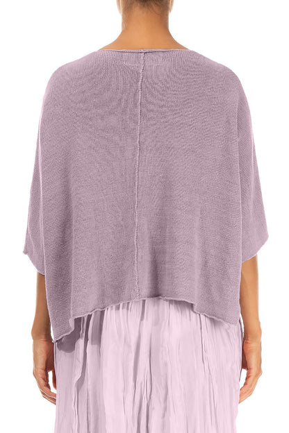 Fliederfarbene Leinenstrickjacke mit Biesen auf der Vorderseite