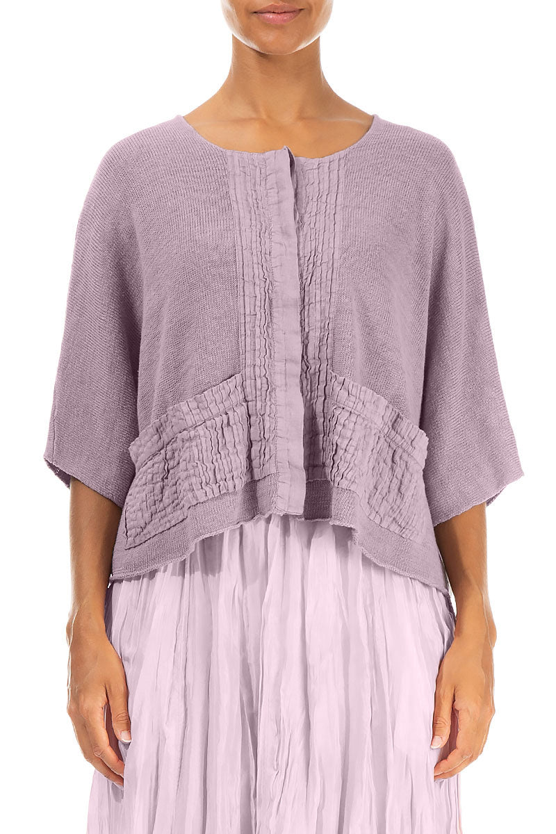 Pintuck Front Lilac Linen Cardigan