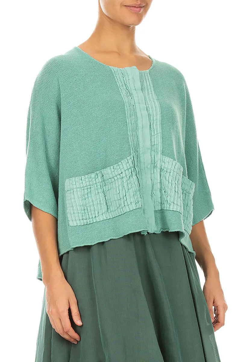 Pintuck Front Mint Linen Cardigan 3