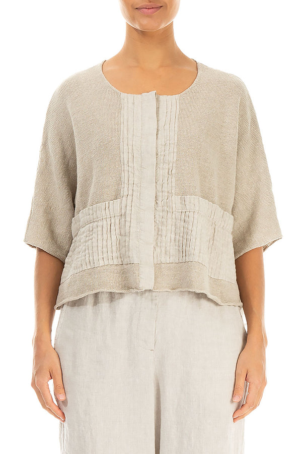 Pintuck Front Natural Linen Cardigan 1