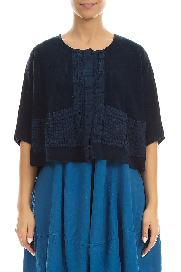 Pintuck Front Navy Linen Cardigan 1