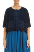 Pintuck Front Navy Linen Cardigan 1