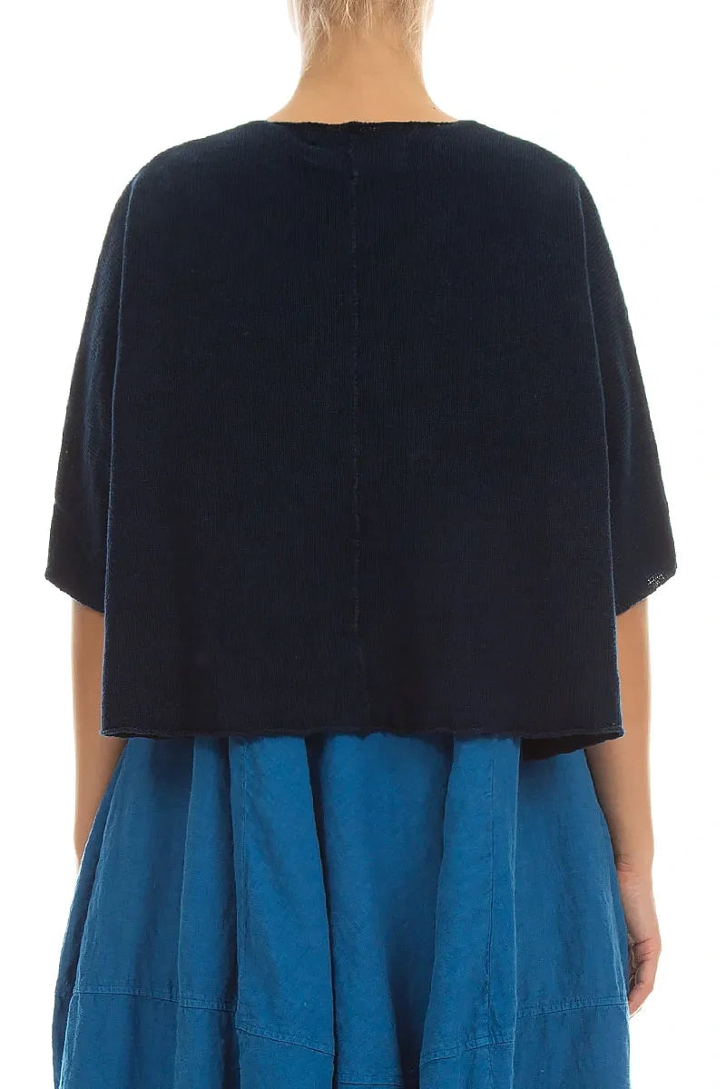 Pintuck Front Navy Linen Cardigan 2