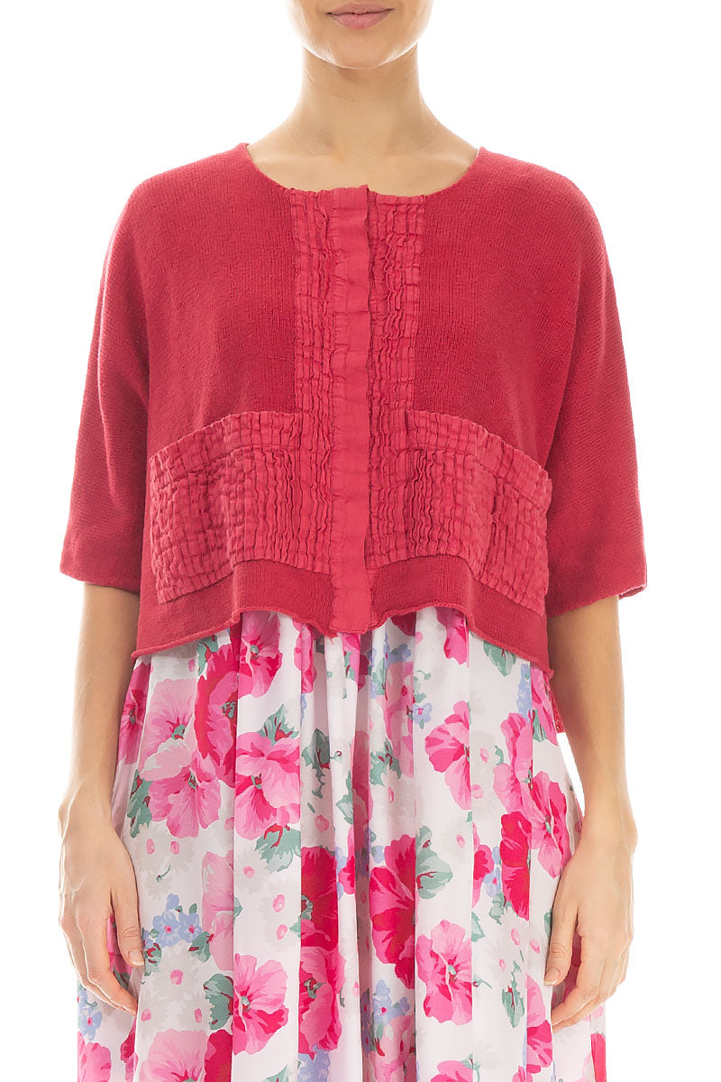 Pintuck Front Raspberry Linen Cardigan 1