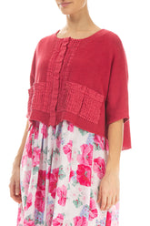 Pintuck Front Raspberry Linen Cardigan 3