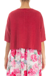 Pintuck Front Raspberry Linen Cardigan 2