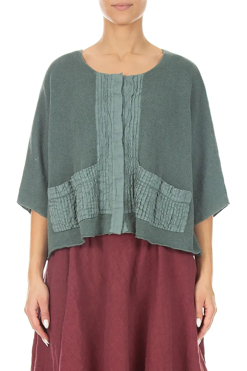 Pintuck Front Sage Linen Cardigan 2