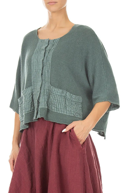 Pintuck Front Sage Linen Cardigan 4