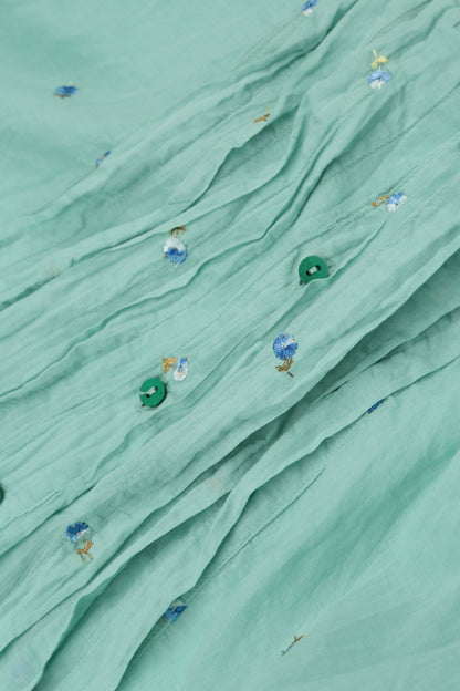 Pintucks Mint Embroidered Petals Cotton Shirt 5