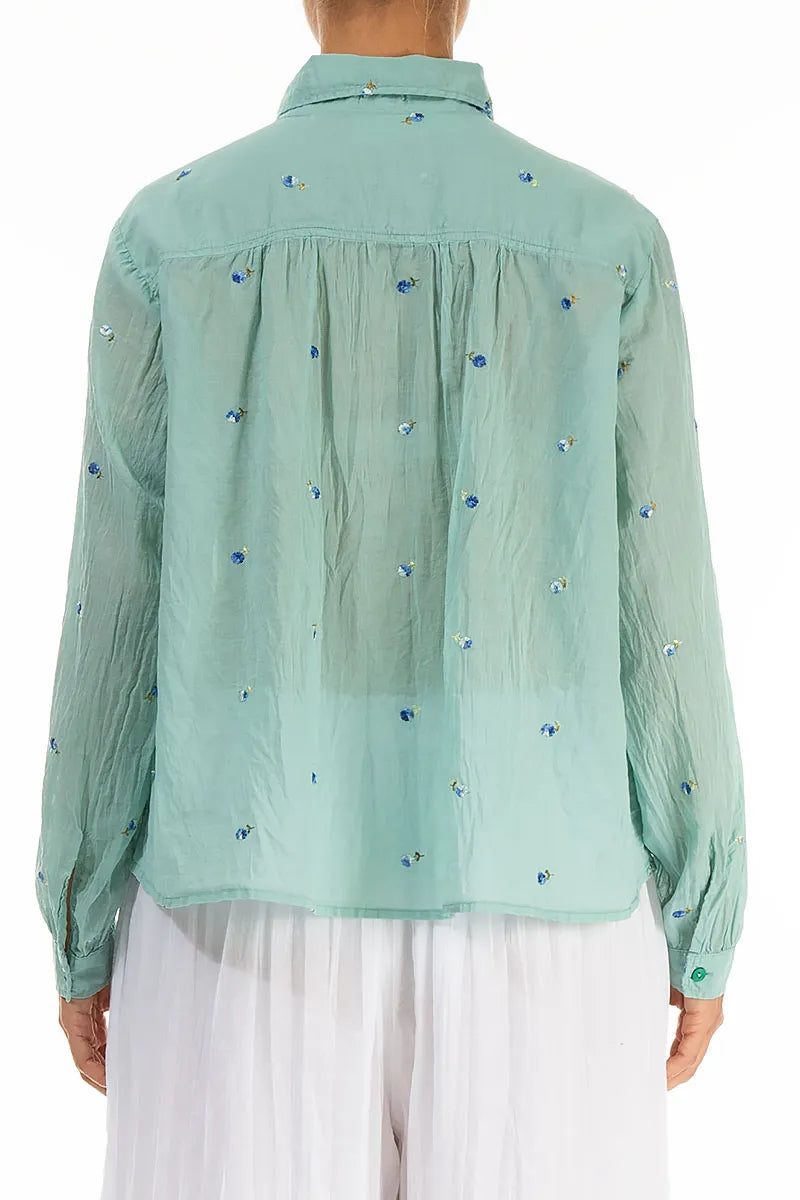 Pintucks Mint Embroidered Petals Cotton Shirt 2