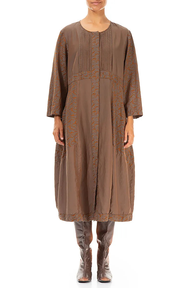 Pleated Front Aged Copper Silk Cotton Dress 1