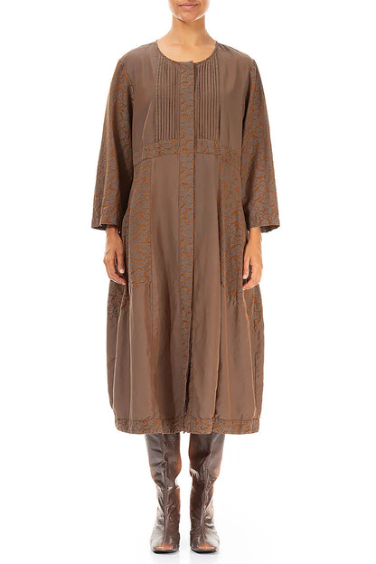 Pleated Front Aged Copper Silk Cotton Dress 1