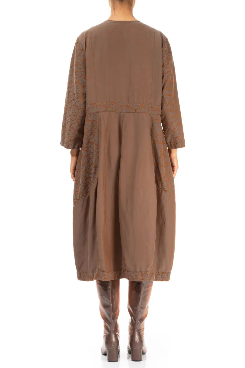 Pleated Front Aged Copper Silk Cotton Dress 2