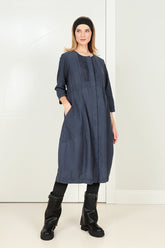 Pleated Front Slate Blue Silk Cotton Dress 5