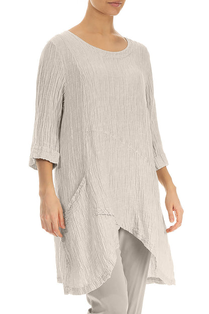 Pocket Crinkled Beige Silk Tunic 3