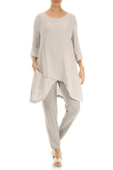Pocket Crinkled Beige Silk Tunic 4