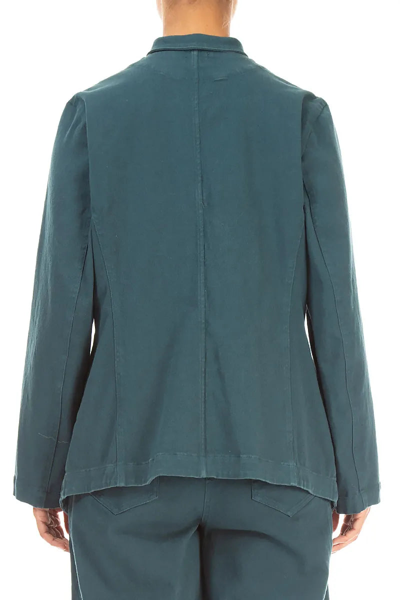 Pointed Hem Deep Turquoise Denim Cotton Jacket