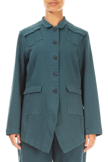 Pointed Hem Deep Turquoise Denim Cotton Jacket