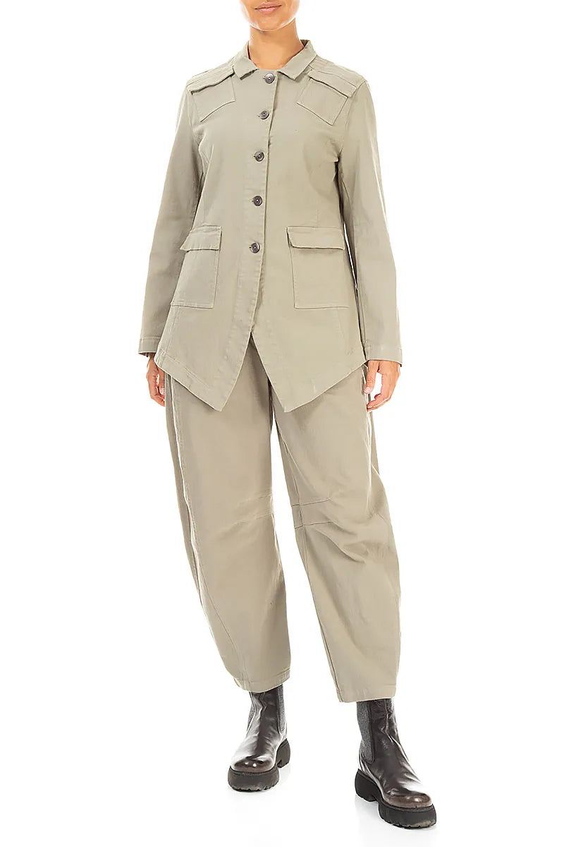 Pointed Hem Olive Grey Denim Cotton Jacket 4