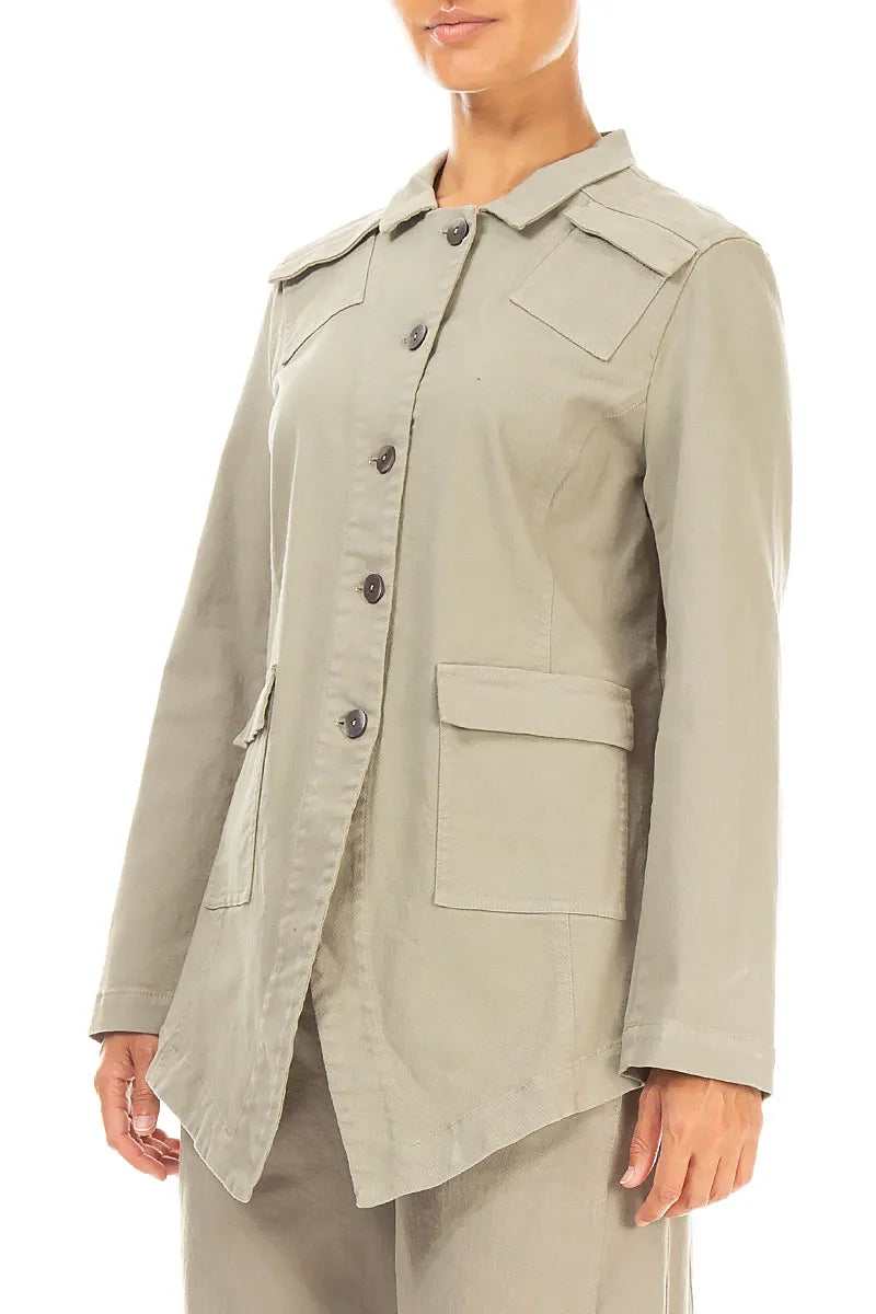 Pointed Hem Olive Grey Denim Cotton Jacket 3