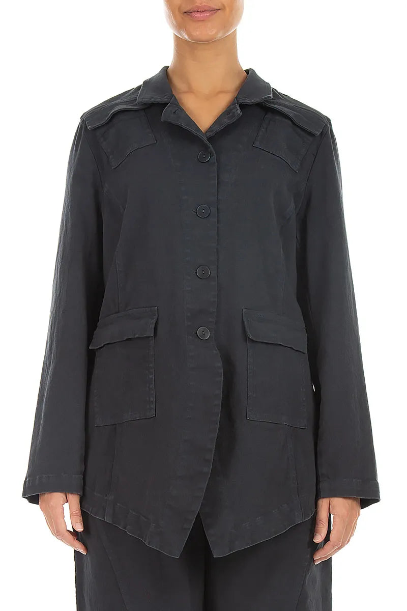 Pointed Hem Slate Denim Cotton Jacket