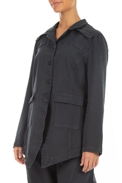 Pointed Hem Slate Denim Cotton Jacket