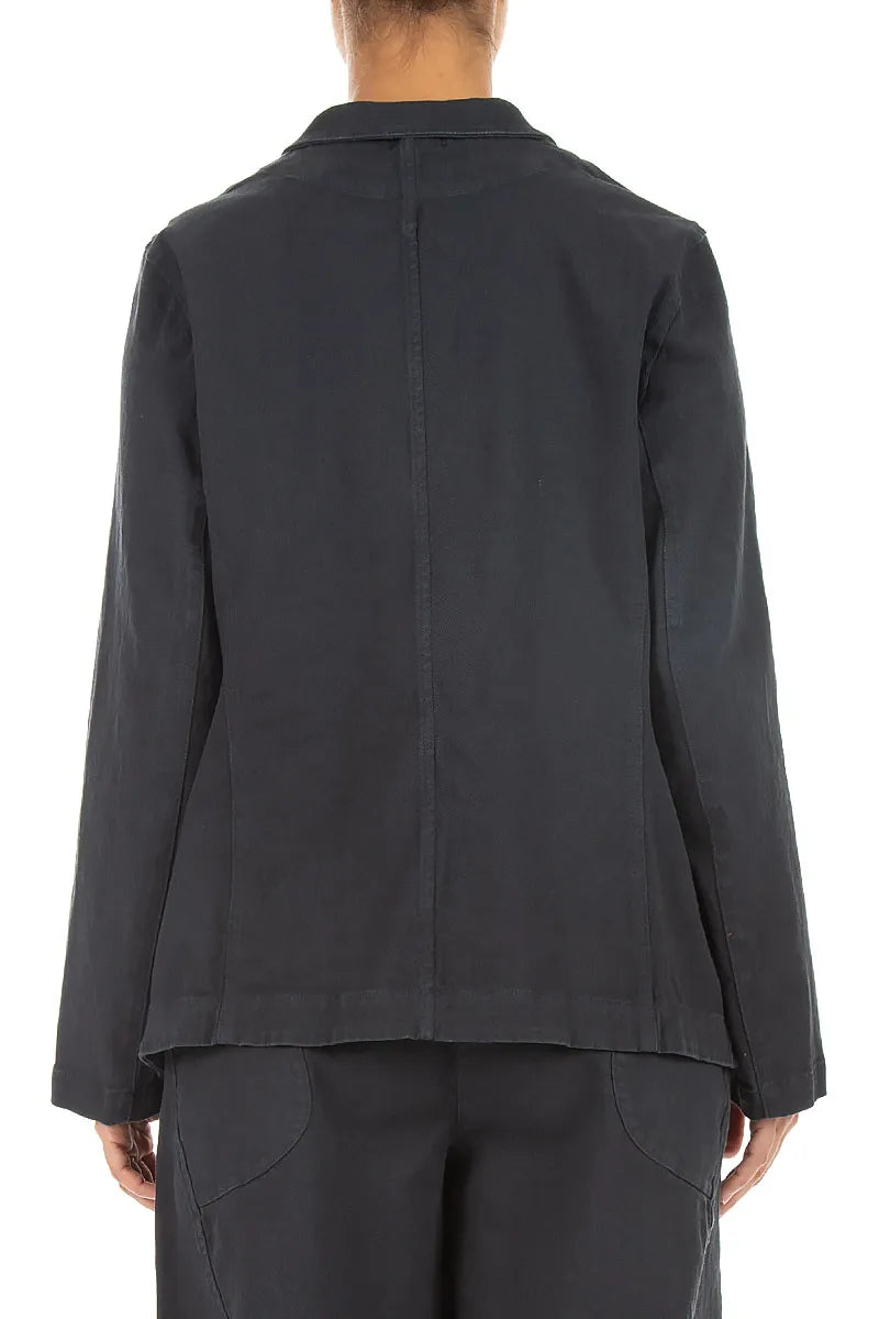 Pointed Hem Slate Denim Cotton Jacket