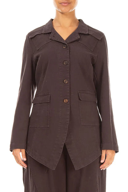 Pointed Hem Truffle Brown Denim Cotton Jacket