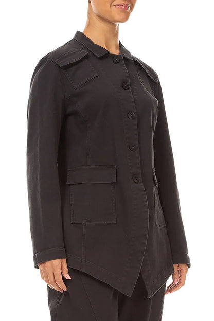 Pointed Hem Warm Charcoal Denim Cotton Jacket