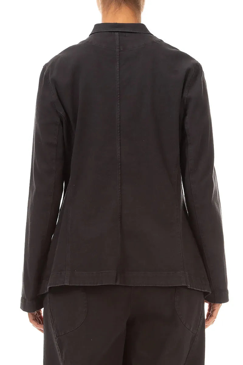 Pointed Hem Warm Charcoal Denim Cotton Jacket