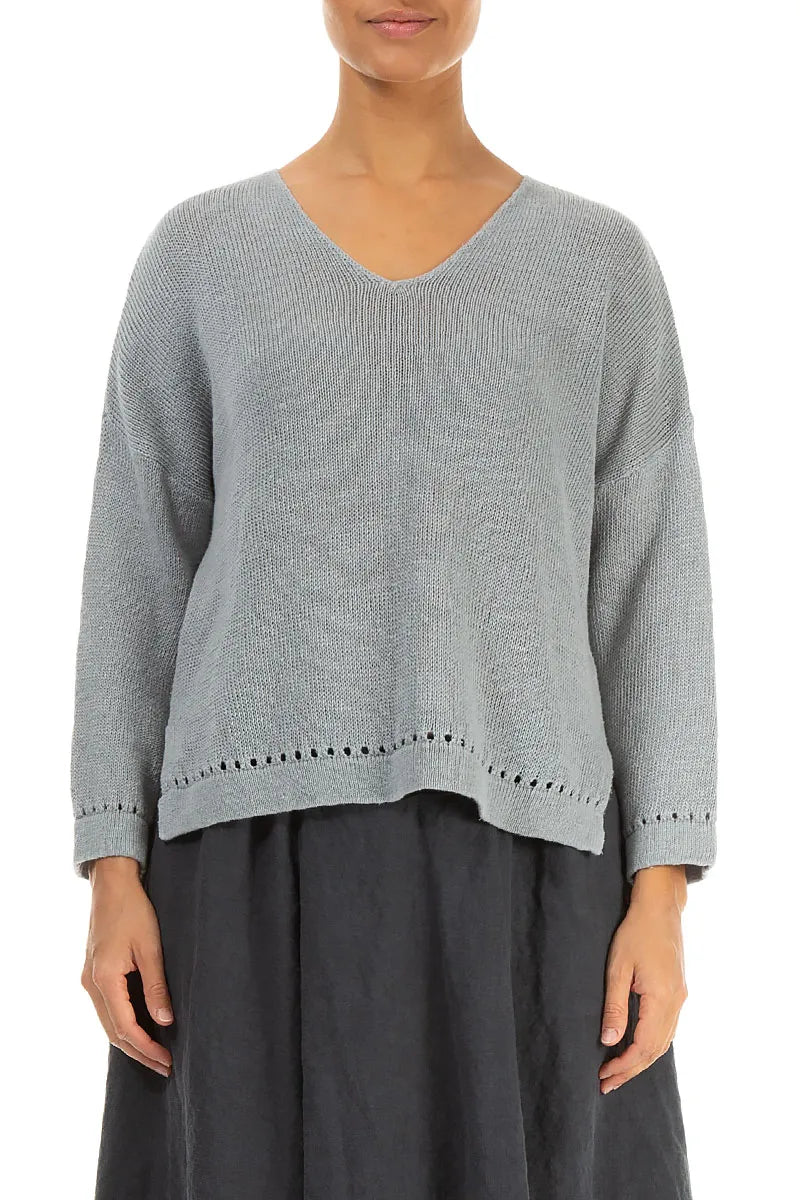 Pointelle Hem Grey Linen Jumper 1