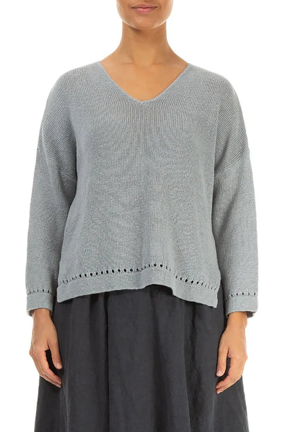 Pointelle Hem Grey Linen Jumper 1
