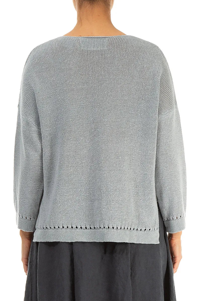Pointelle Hem Grey Linen Jumper 2