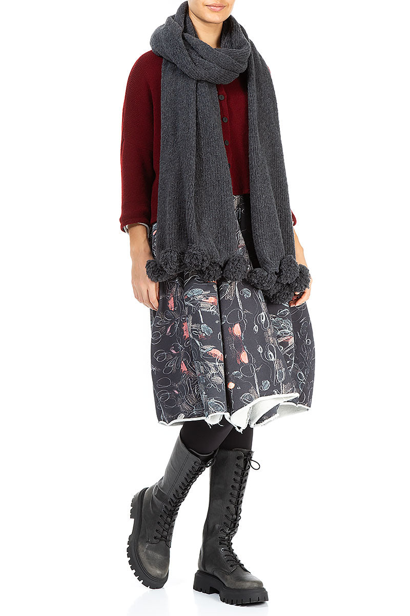 Pom-Pom Edge Dark Grey Wool Scarf 3