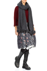 Pom-Pom Edge Dark Grey Wool Scarf 3