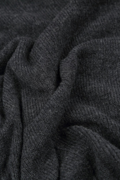 Pom-Pom Edge Dark Grey Wool Scarf 5
