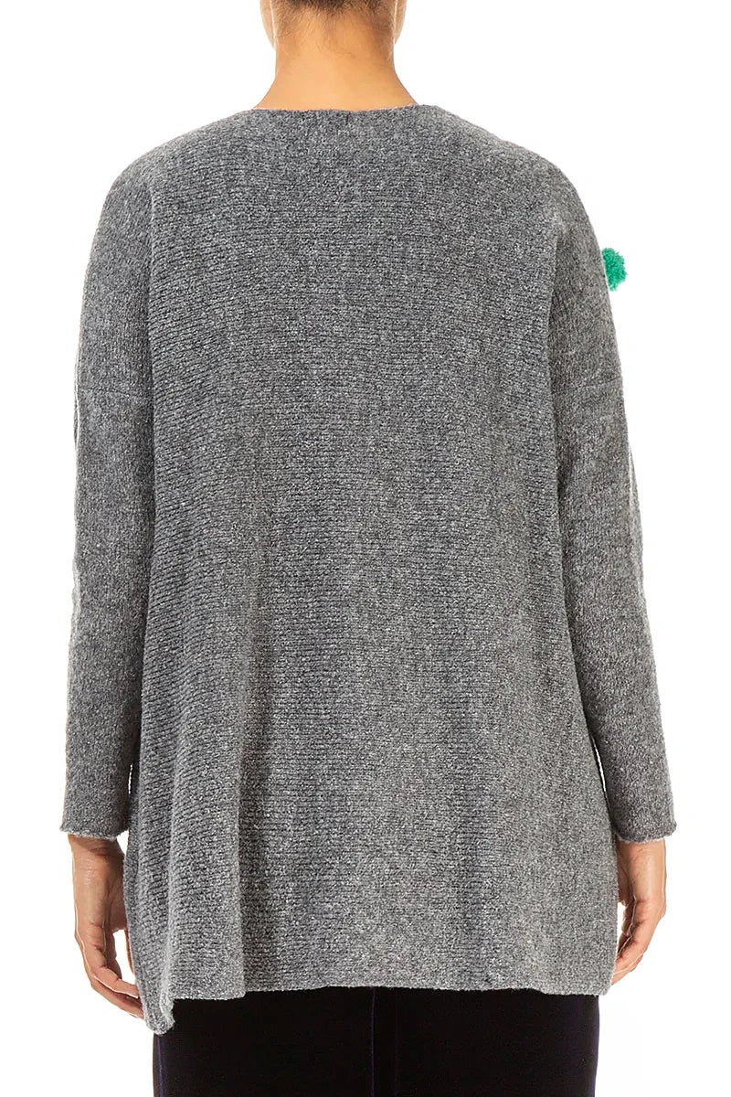 Pom-Pom Grey Wool Cardigan 3