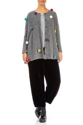 Pom-Pom Grey Wool Cardigan 5