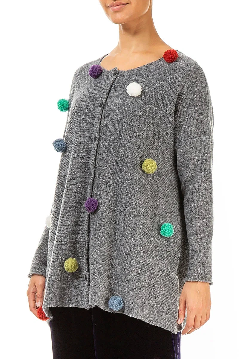 Pom-Pom Grey Wool Cardigan 4