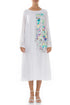Printed Side Layered White Gauze Linen Dress 1