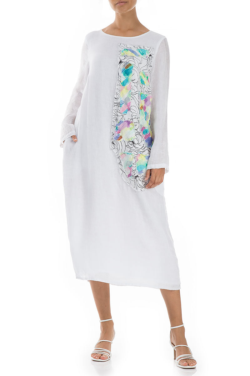 Printed Side Layered White Gauze Linen Dress 3